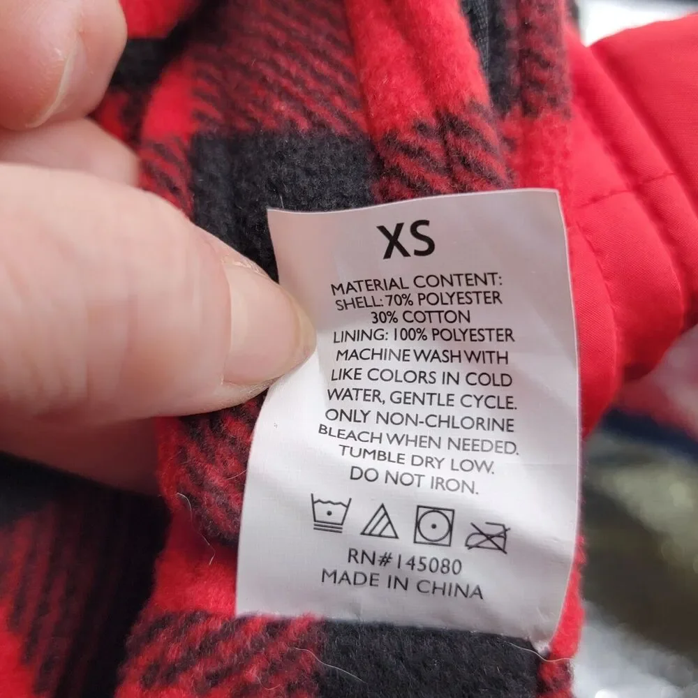 Coleman XSmall Buffalo Plaid Gingham Fleece Quilted Dog Coat Camping Holiday